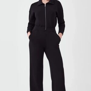 SPANX Black Zip-Up Jumpsuit. Long Sleeve Wide Leg. SMALL